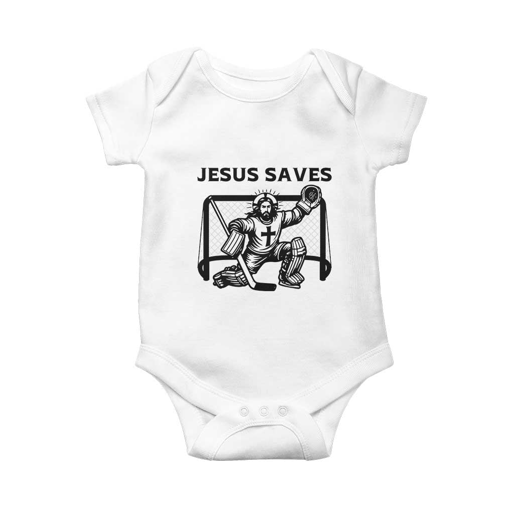 Funny Religious Ice Hockey Goalie Gift Baby Onesie Jesus Saves TS12 White Print Your Wear
