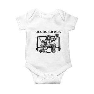 Funny Religious Ice Hockey Goalie Gift Baby Onesie Jesus Saves TS12 White Print Your Wear