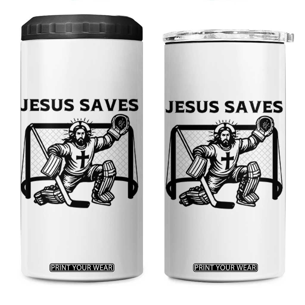 Funny Religious Ice Hockey Goalie Gift 4 in 1 Can Cooler Tumbler Jesus Saves TS12 One Size: 16 oz White Print Your Wear