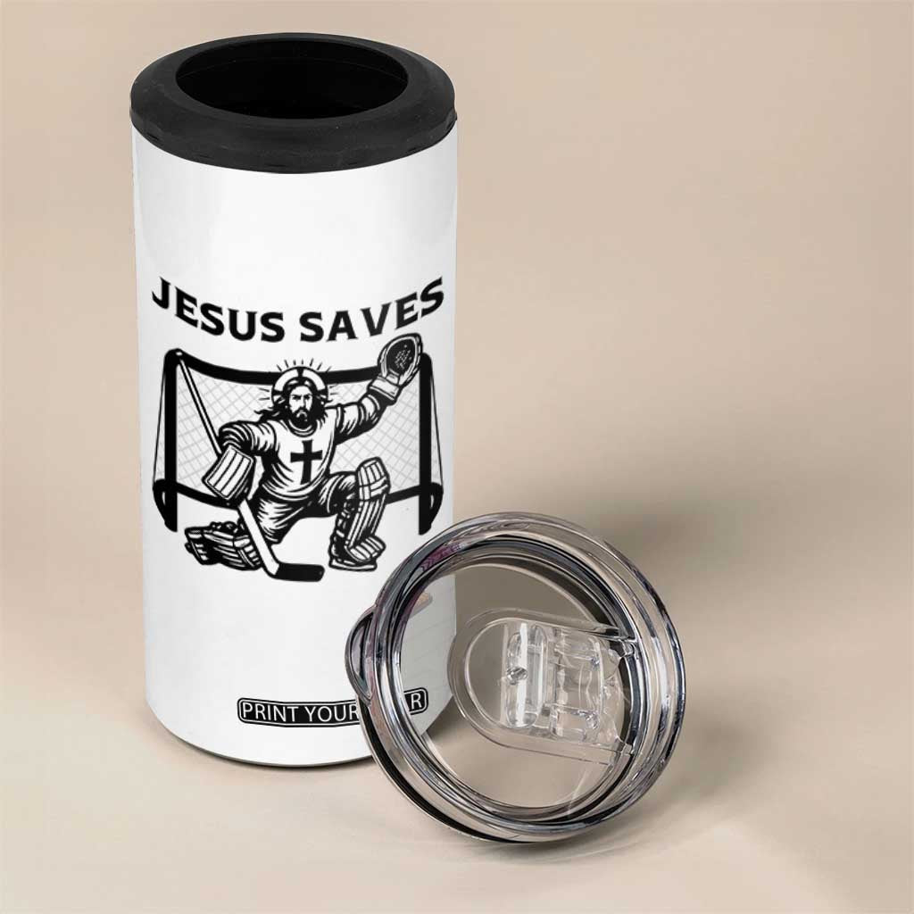 Funny Religious Ice Hockey Goalie Gift 4 in 1 Can Cooler Tumbler Jesus Saves TS12 Print Your Wear