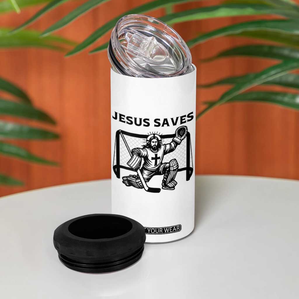 Funny Religious Ice Hockey Goalie Gift 4 in 1 Can Cooler Tumbler Jesus Saves TS12 Print Your Wear