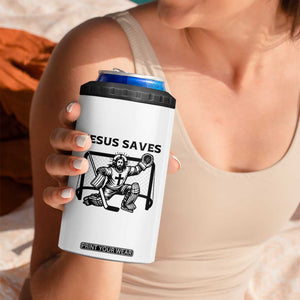 Funny Religious Ice Hockey Goalie Gift 4 in 1 Can Cooler Tumbler Jesus Saves TS12 Print Your Wear