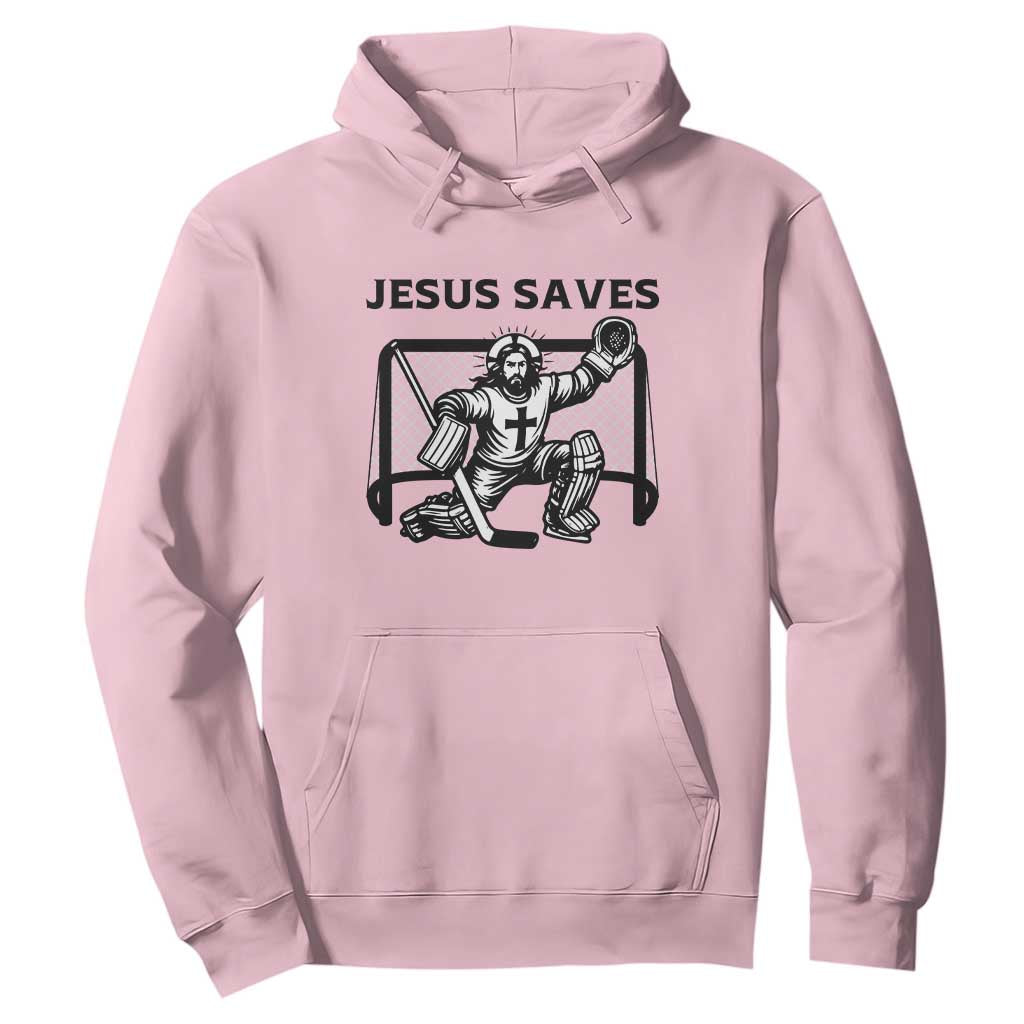 Funny Religious Ice Hockey Goalie Gift Hoodie Jesus Saves TS12 Light Pink Print Your Wear