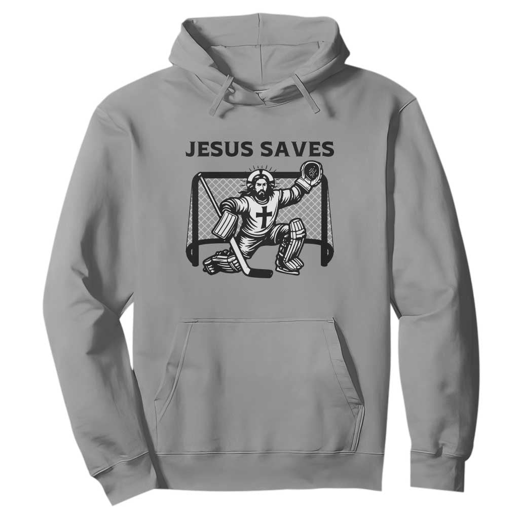 Funny Religious Ice Hockey Goalie Gift Hoodie Jesus Saves TS12 Sport Gray Print Your Wear