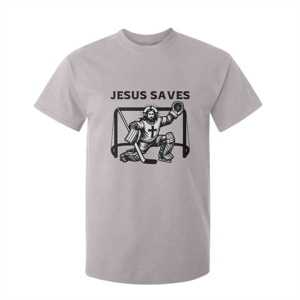 Funny Religious Ice Hockey Goalie Gift T Shirt For Kid Jesus Saves TS12 Ice Gray Print Your Wear