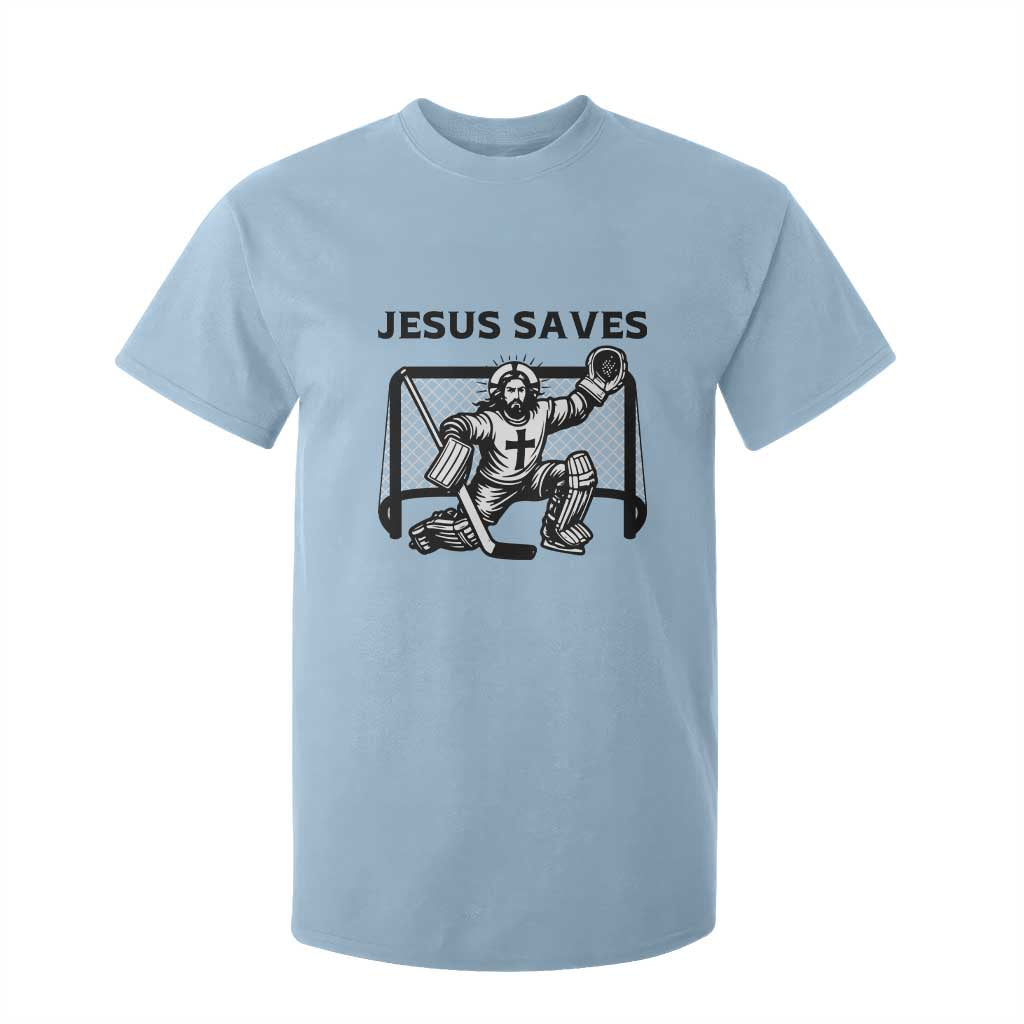 Funny Religious Ice Hockey Goalie Gift T Shirt For Kid Jesus Saves TS12 Light Blue Print Your Wear