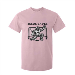 Funny Religious Ice Hockey Goalie Gift T Shirt For Kid Jesus Saves TS12 Light Pink Print Your Wear