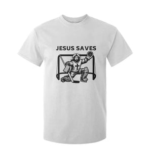 Funny Religious Ice Hockey Goalie Gift T Shirt For Kid Jesus Saves TS12 White Print Your Wear