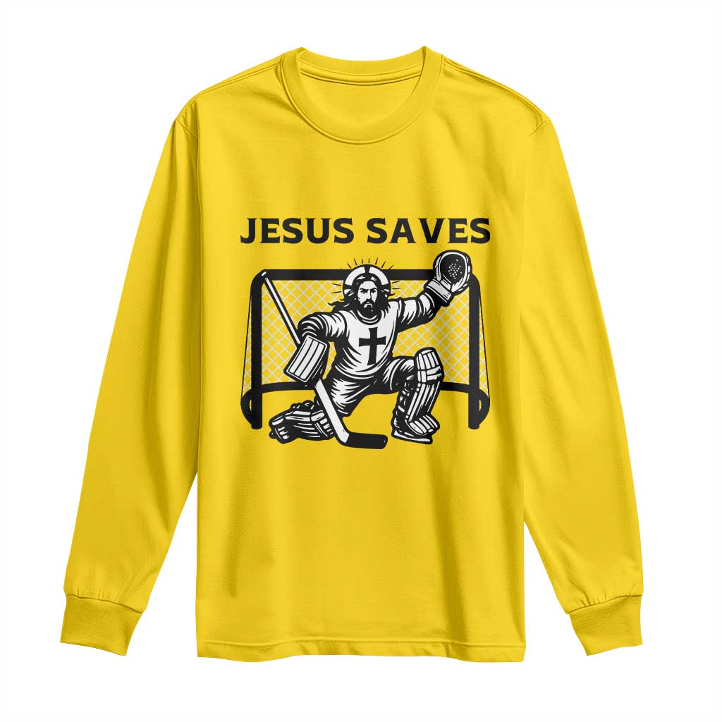 Funny Religious Ice Hockey Goalie Gift Long Sleeve Shirt Jesus Saves TS12 Daisy Print Your Wear