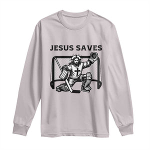 Funny Religious Ice Hockey Goalie Gift Long Sleeve Shirt Jesus Saves TS12 Ice Gray Print Your Wear