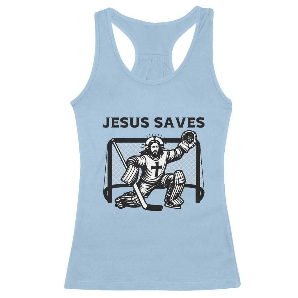 Funny Religious Ice Hockey Goalie Gift Racerback Tank Top Jesus Saves TS12 Light Blue Print Your Wear