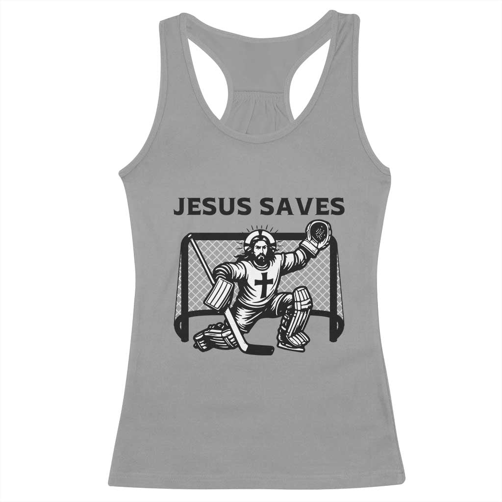 Funny Religious Ice Hockey Goalie Gift Racerback Tank Top Jesus Saves TS12 Sport Gray Print Your Wear