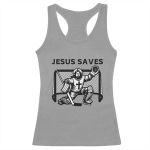 Funny Religious Ice Hockey Goalie Gift Racerback Tank Top Jesus Saves TS12 Sport Gray Print Your Wear