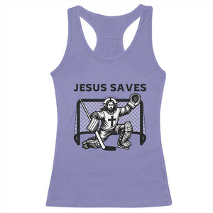 Funny Religious Ice Hockey Goalie Gift Racerback Tank Top Jesus Saves TS12 Violet Print Your Wear
