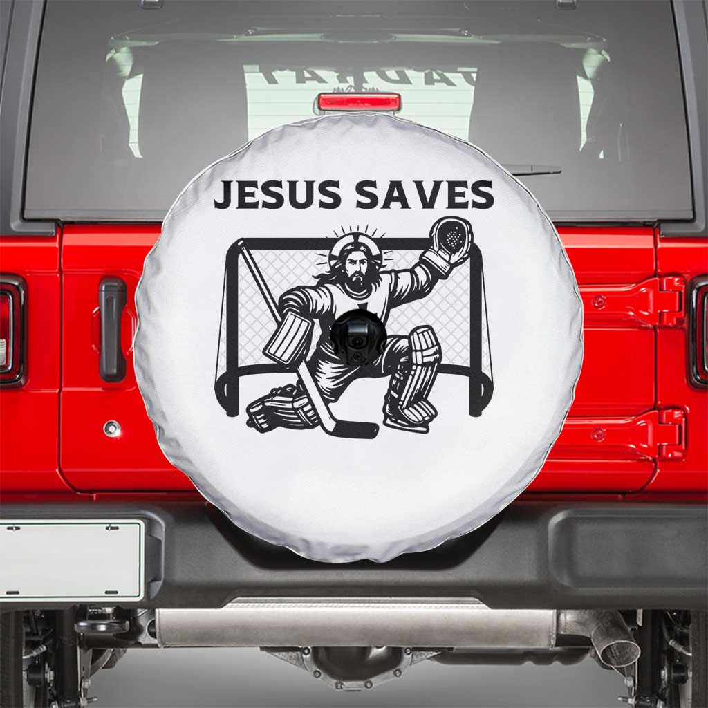 Funny Religious Ice Hockey Goalie Gift Spare Tire Cover Jesus Saves TS12 Black Print Your Wear
