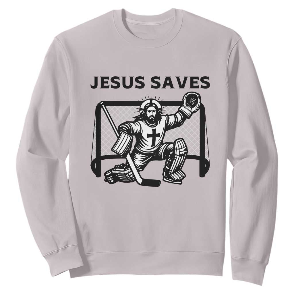 Funny Religious Ice Hockey Goalie Gift Sweatshirt Jesus Saves TS12 Ice Gray Print Your Wear
