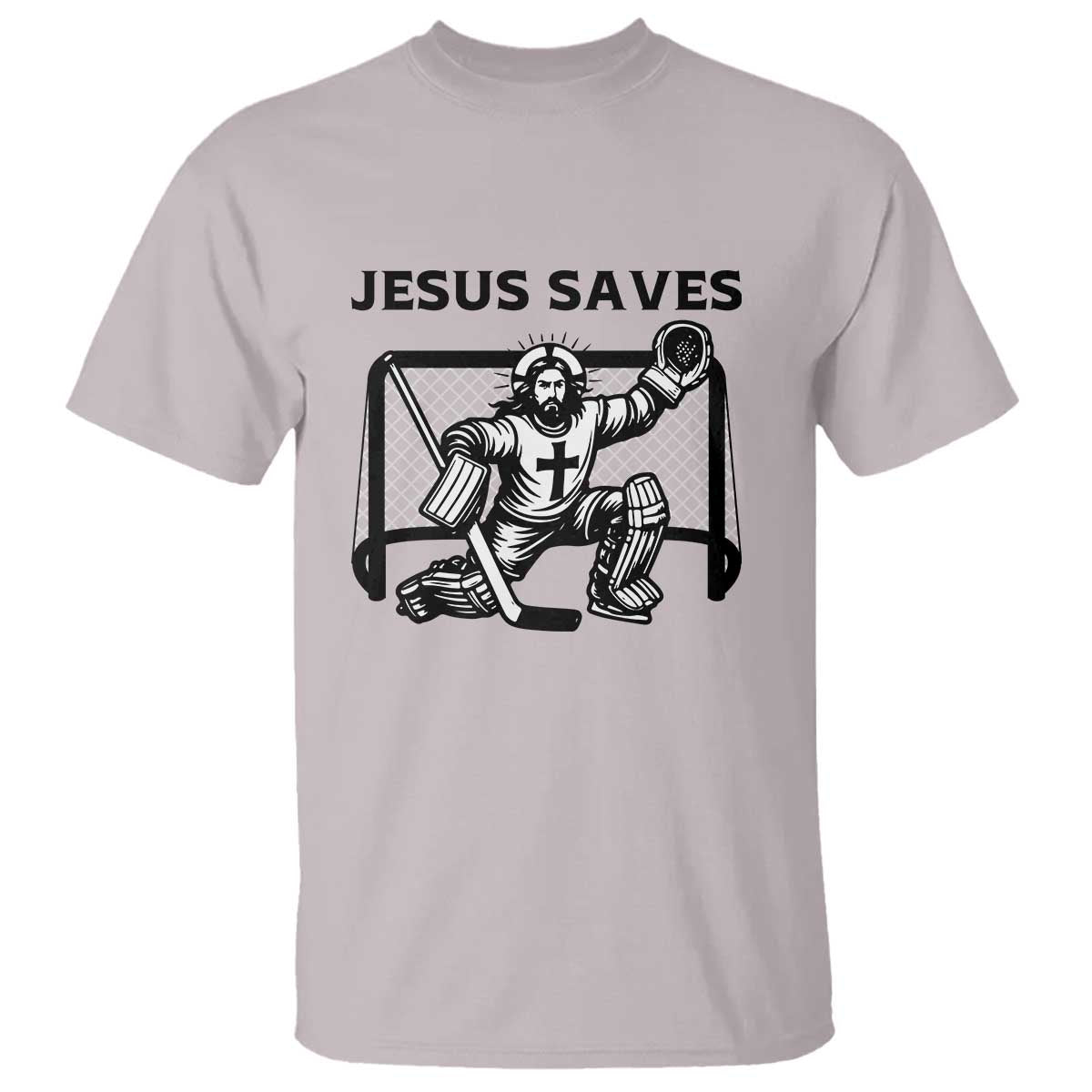 Funny Religious Ice Hockey Goalie Gift T Shirt Jesus Saves TS12 Ice Gray Print Your Wear