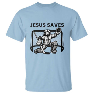 Funny Religious Ice Hockey Goalie Gift T Shirt Jesus Saves TS12 Light Blue Print Your Wear