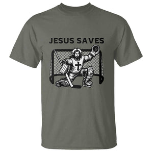 Funny Religious Ice Hockey Goalie Gift T Shirt Jesus Saves TS12 Military Green Print Your Wear