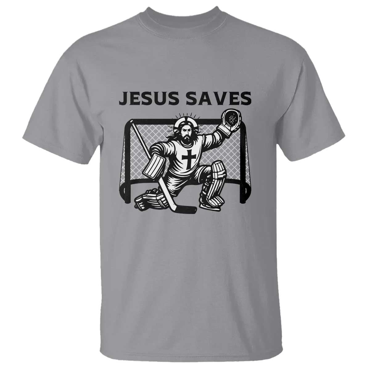Funny Religious Ice Hockey Goalie Gift T Shirt Jesus Saves TS12 Sport Gray Print Your Wear
