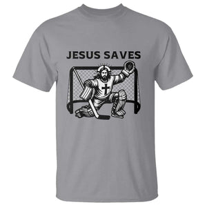Funny Religious Ice Hockey Goalie Gift T Shirt Jesus Saves TS12 Sport Gray Print Your Wear
