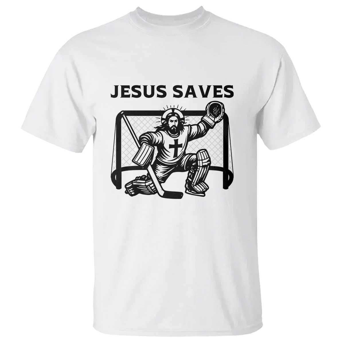 Funny Religious Ice Hockey Goalie Gift T Shirt Jesus Saves TS12 White Print Your Wear
