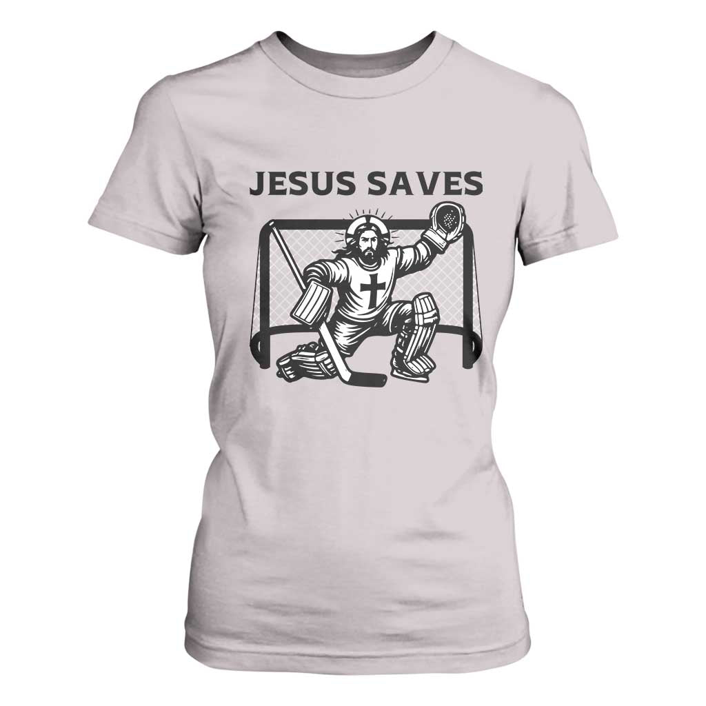 Funny Religious Ice Hockey Goalie Gift T Shirt For Women Jesus Saves TS12 Ice Gray Print Your Wear
