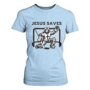 Funny Religious Ice Hockey Goalie Gift T Shirt For Women Jesus Saves TS12 Light Blue Print Your Wear