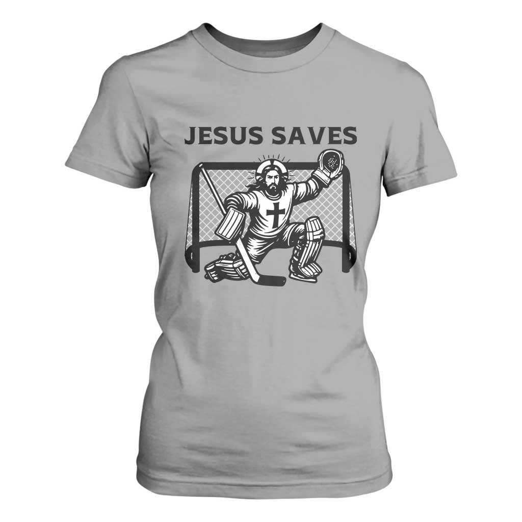 Funny Religious Ice Hockey Goalie Gift T Shirt For Women Jesus Saves TS12 Sport Gray Print Your Wear