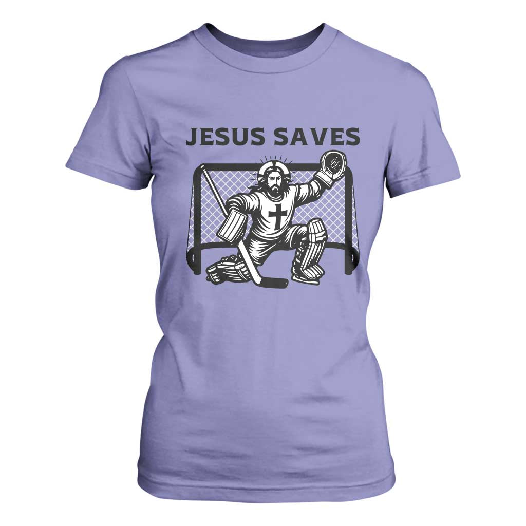 Funny Religious Ice Hockey Goalie Gift T Shirt For Women Jesus Saves TS12 Violet Print Your Wear
