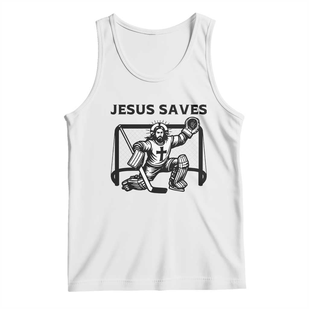 Funny Religious Ice Hockey Goalie Gift Tank Top Jesus Saves TS12 White Print Your Wear