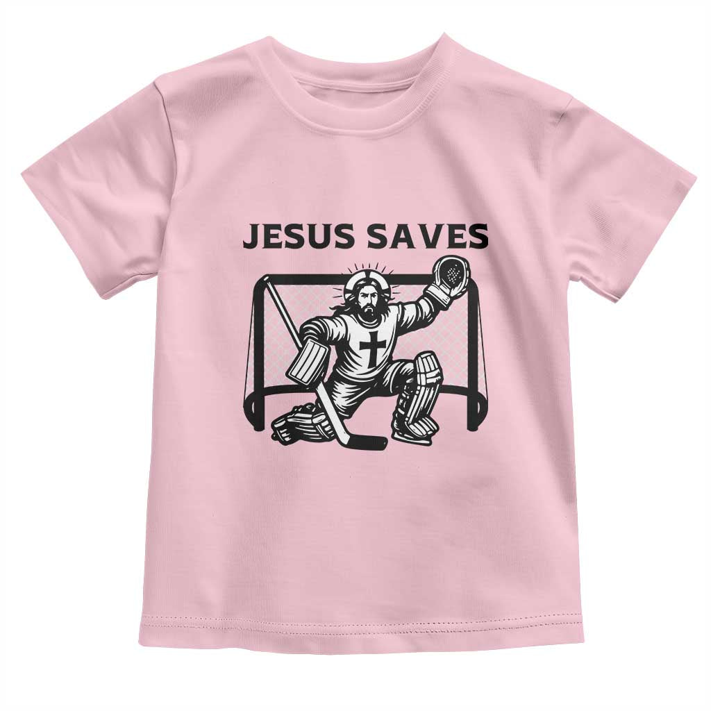 Funny Religious Ice Hockey Goalie Gift Toddler T Shirt Jesus Saves TS12 Light Pink Print Your Wear