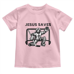 Funny Religious Ice Hockey Goalie Gift Toddler T Shirt Jesus Saves TS12 Light Pink Print Your Wear
