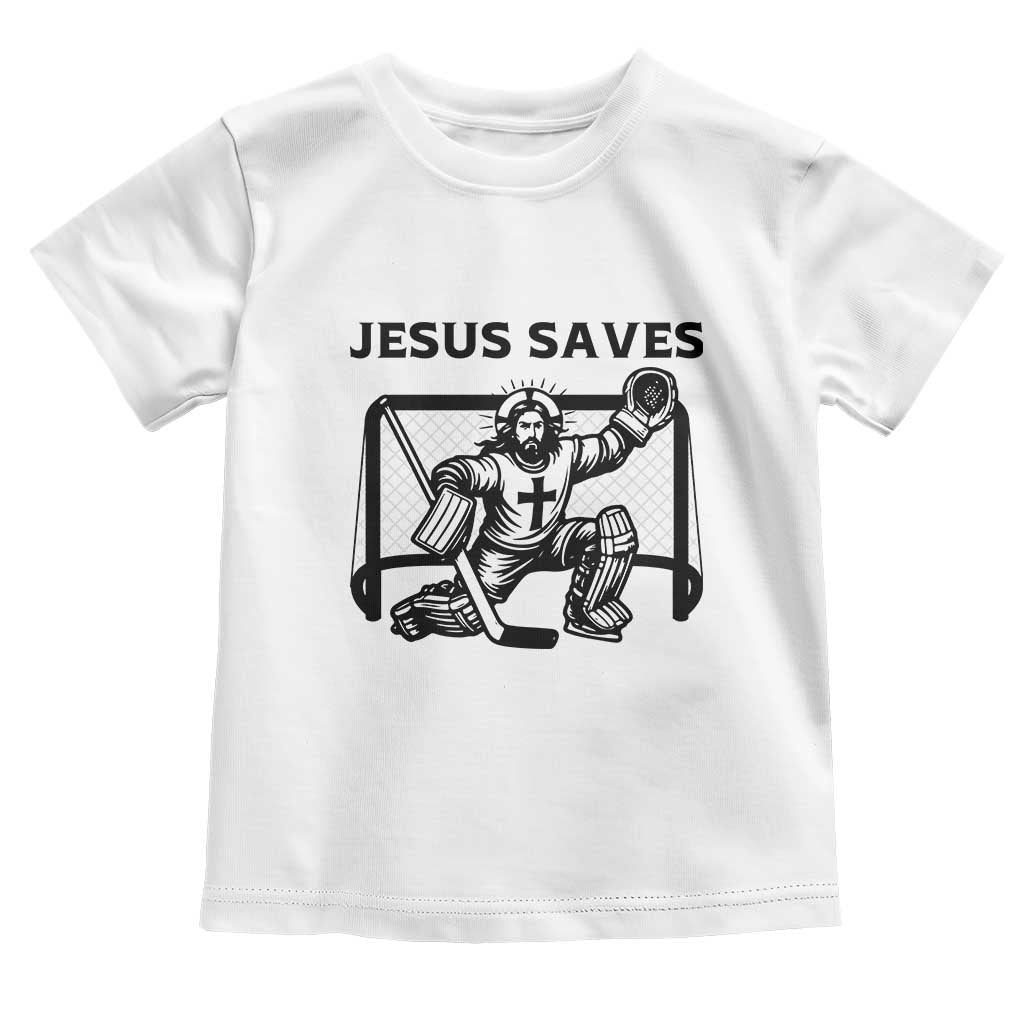 Funny Religious Ice Hockey Goalie Gift Toddler T Shirt Jesus Saves TS12 White Print Your Wear