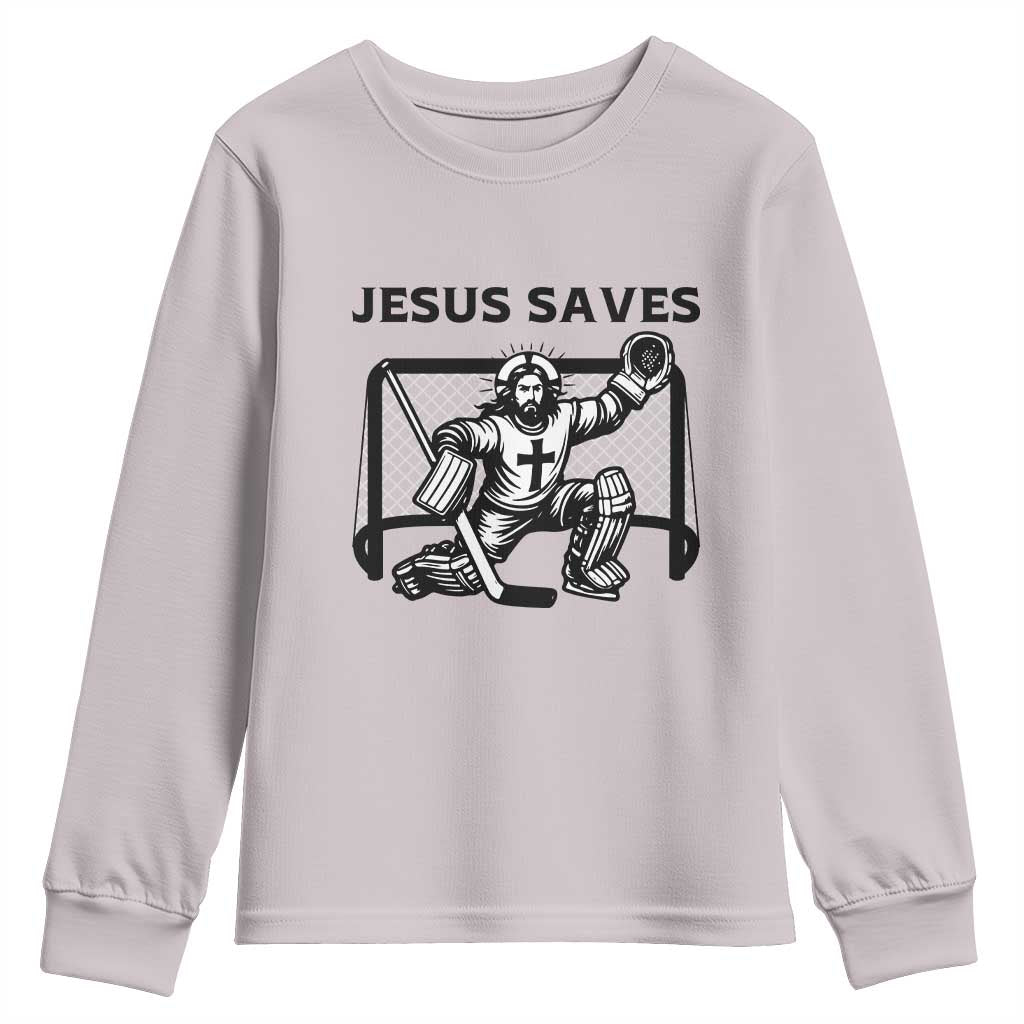 Funny Religious Ice Hockey Goalie Gift Youth Sweatshirt Jesus Saves TS12 Ice Gray Print Your Wear