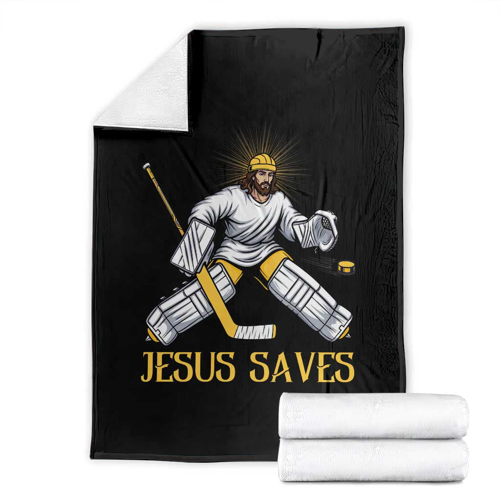 Jesus Saves Throw Blanket Funny Christian Ice Hockey Goalie Gift TS12 Black Print Your Wear