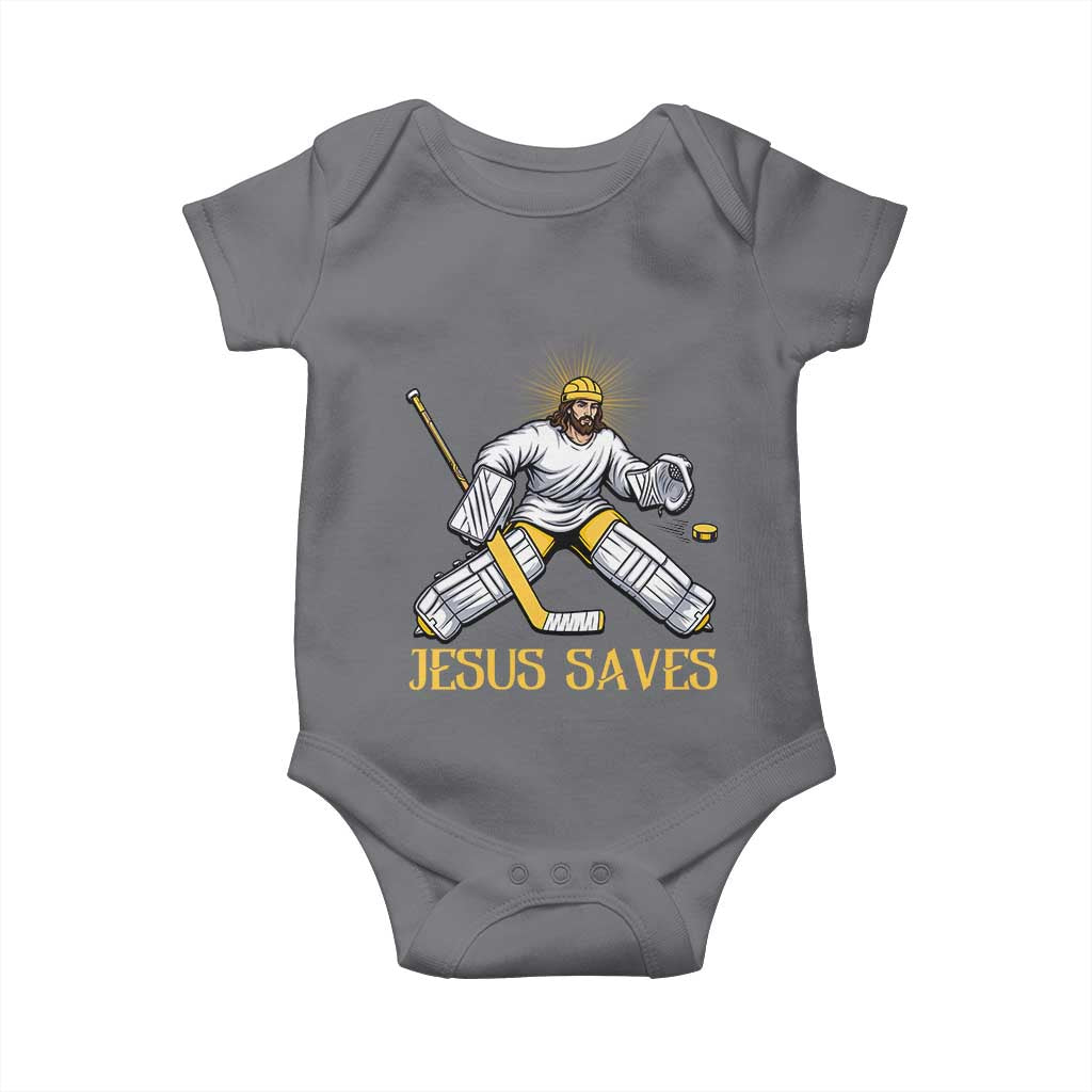 Jesus Saves Baby Onesie Funny Christian Ice Hockey Goalie Gift TS12 Charcoal Print Your Wear