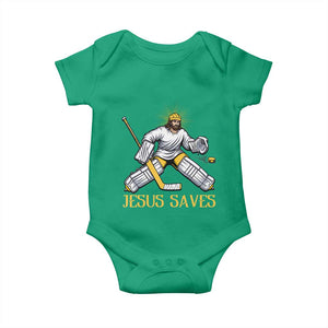 Jesus Saves Baby Onesie Funny Christian Ice Hockey Goalie Gift TS12 Irish Green Print Your Wear