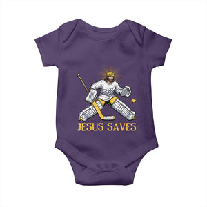 Jesus Saves Baby Onesie Funny Christian Ice Hockey Goalie Gift TS12 Purple Print Your Wear