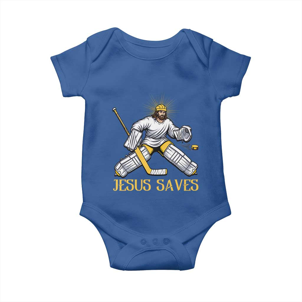 Jesus Saves Baby Onesie Funny Christian Ice Hockey Goalie Gift TS12 Royal Blue Print Your Wear