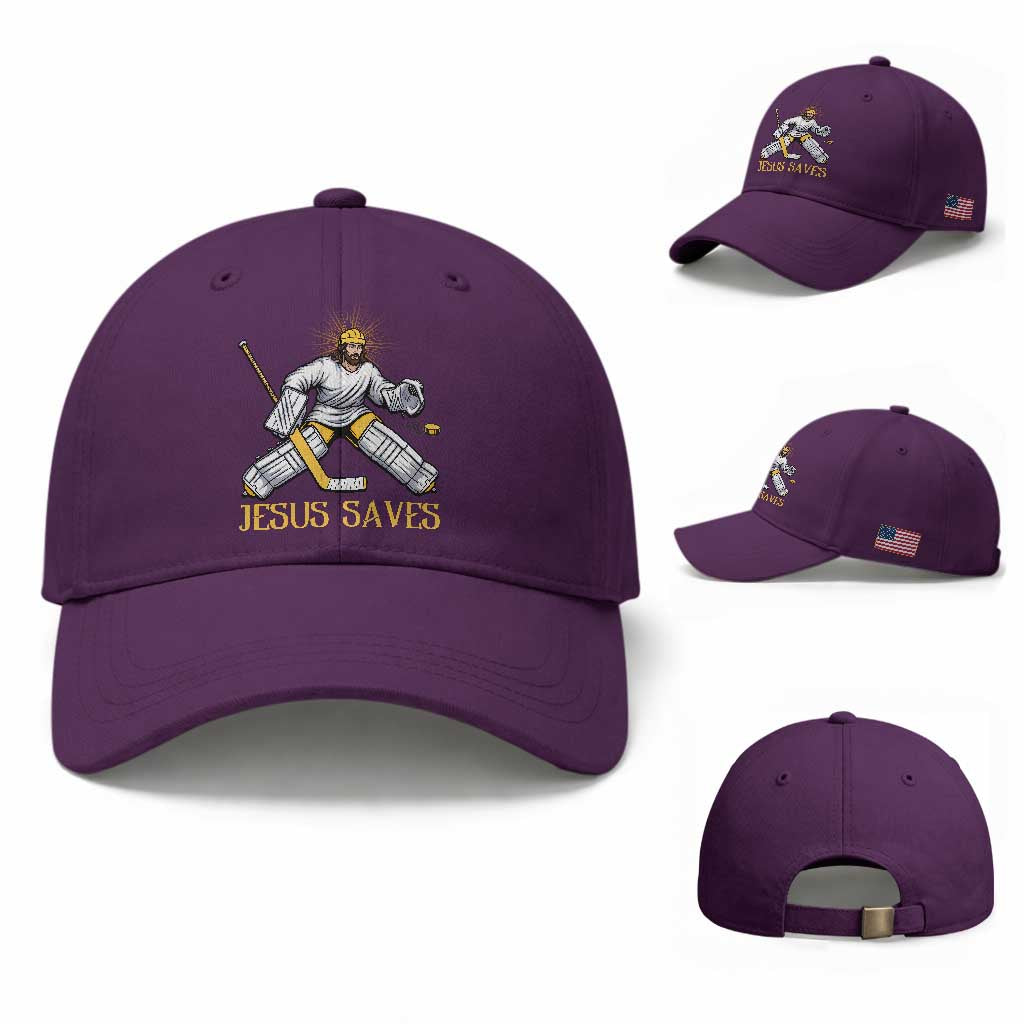 Jesus Saves Baseball Cap Funny Christian Ice Hockey Goalie Gift TS12 Baseball Cap Universal Fit Purple Print Your Wear