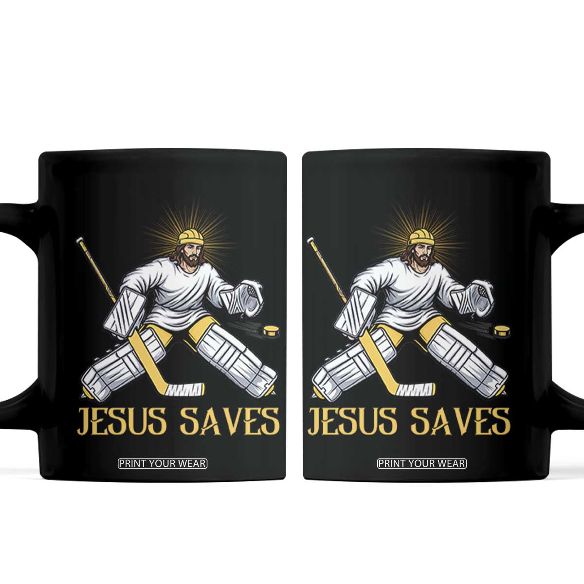 Jesus Saves Coffee Mug Funny Christian Ice Hockey Goalie Gift TS12 Black Print Your Wear