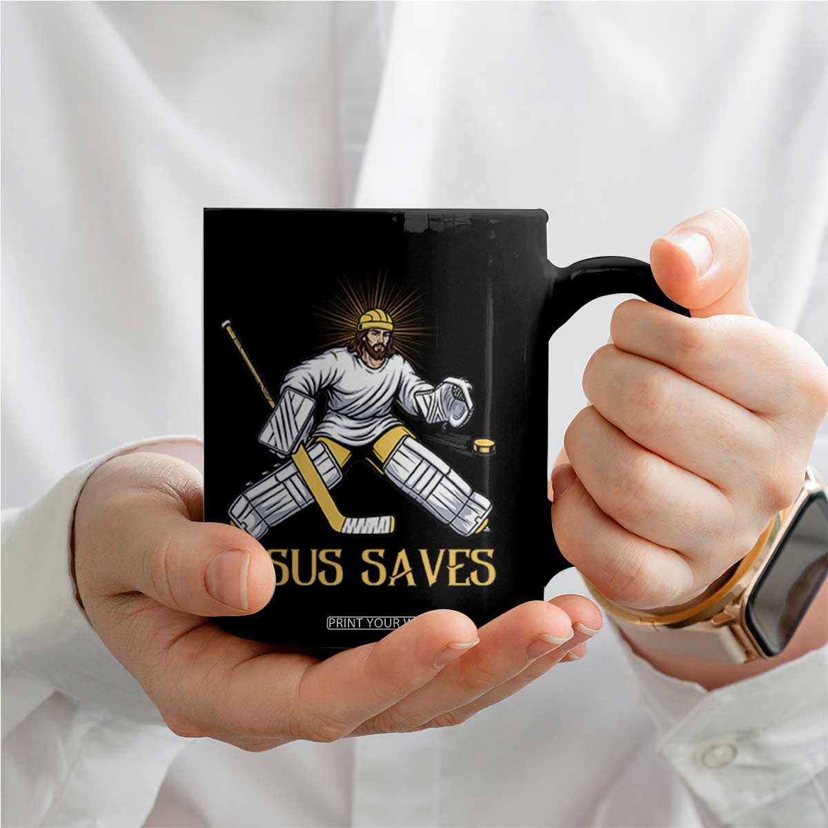 Jesus Saves Coffee Mug Funny Christian Ice Hockey Goalie Gift TS12 Print Your Wear