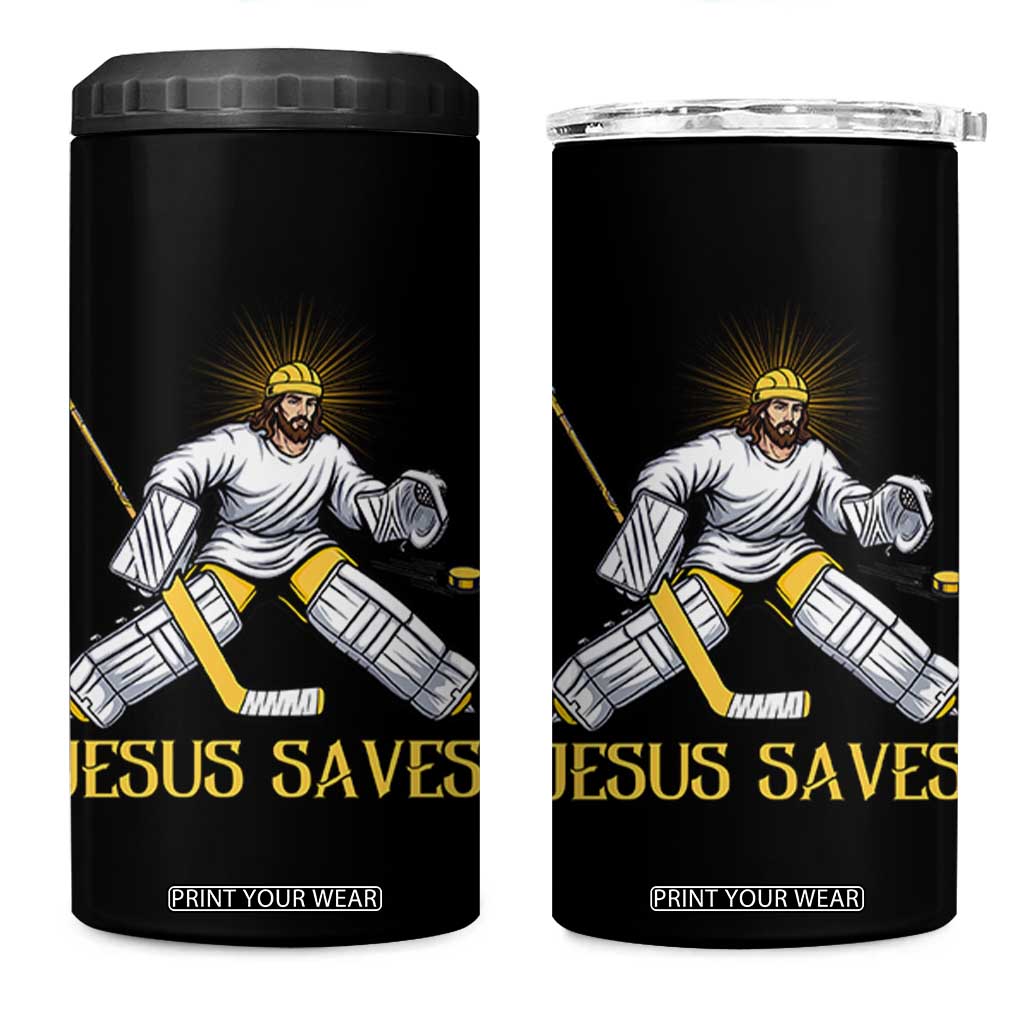 Jesus Saves 4 in 1 Can Cooler Tumbler Funny Christian Ice Hockey Goalie Gift TS12 One Size: 16 oz Black Print Your Wear