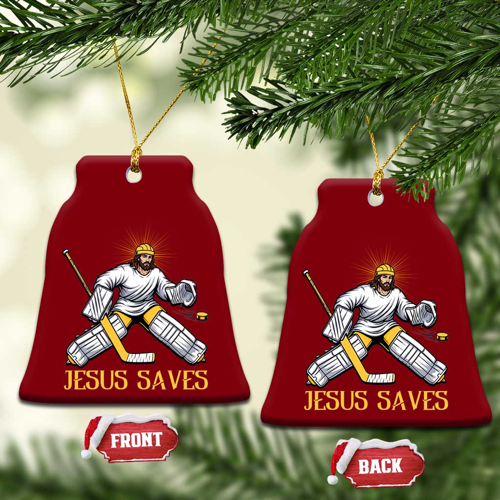 Jesus Saves Ceramic Ornament Funny Christian Ice Hockey Goalie Gift TS12 Print Your Wear
