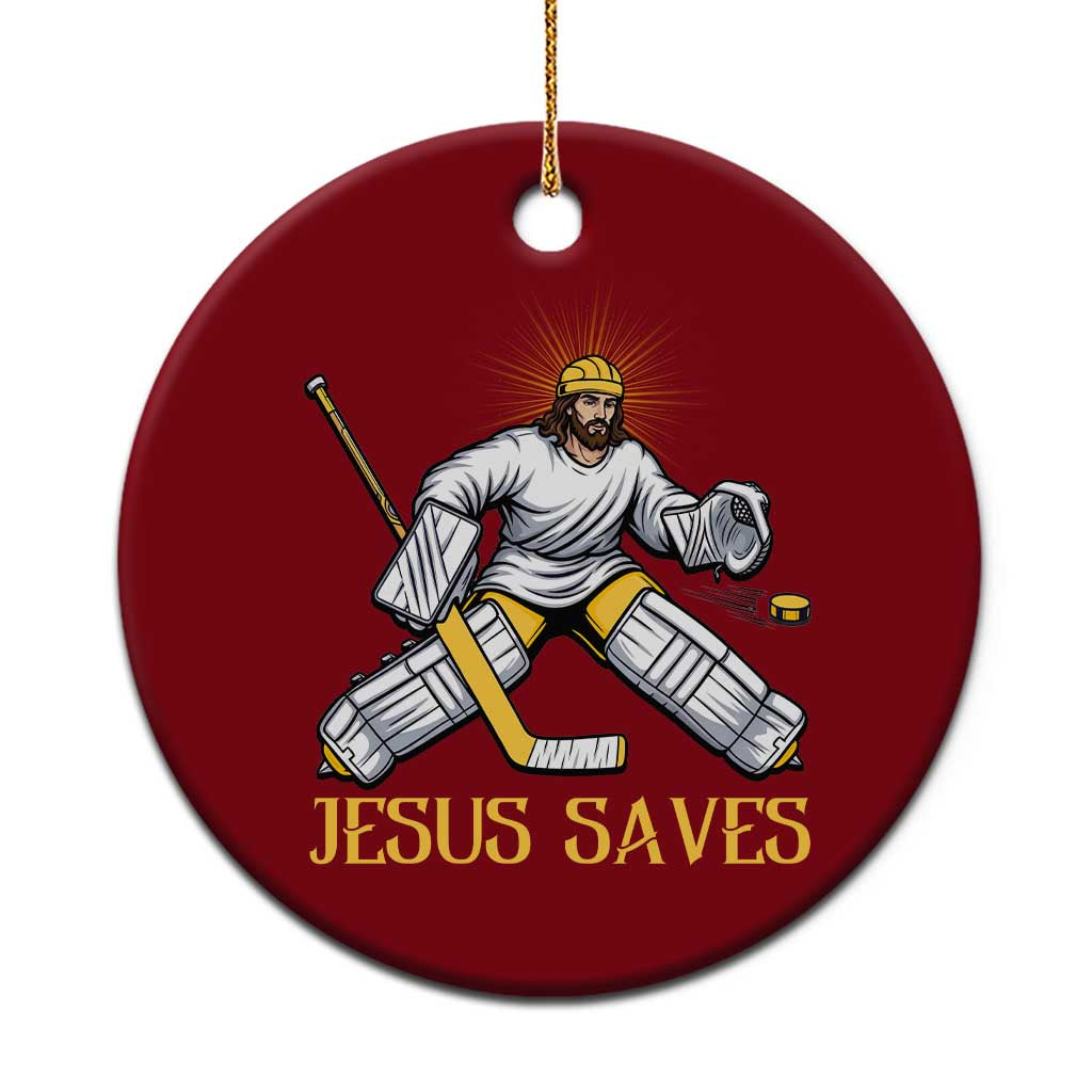 Jesus Saves Ceramic Ornament Funny Christian Ice Hockey Goalie Gift TS12 1pc Red Print Your Wear