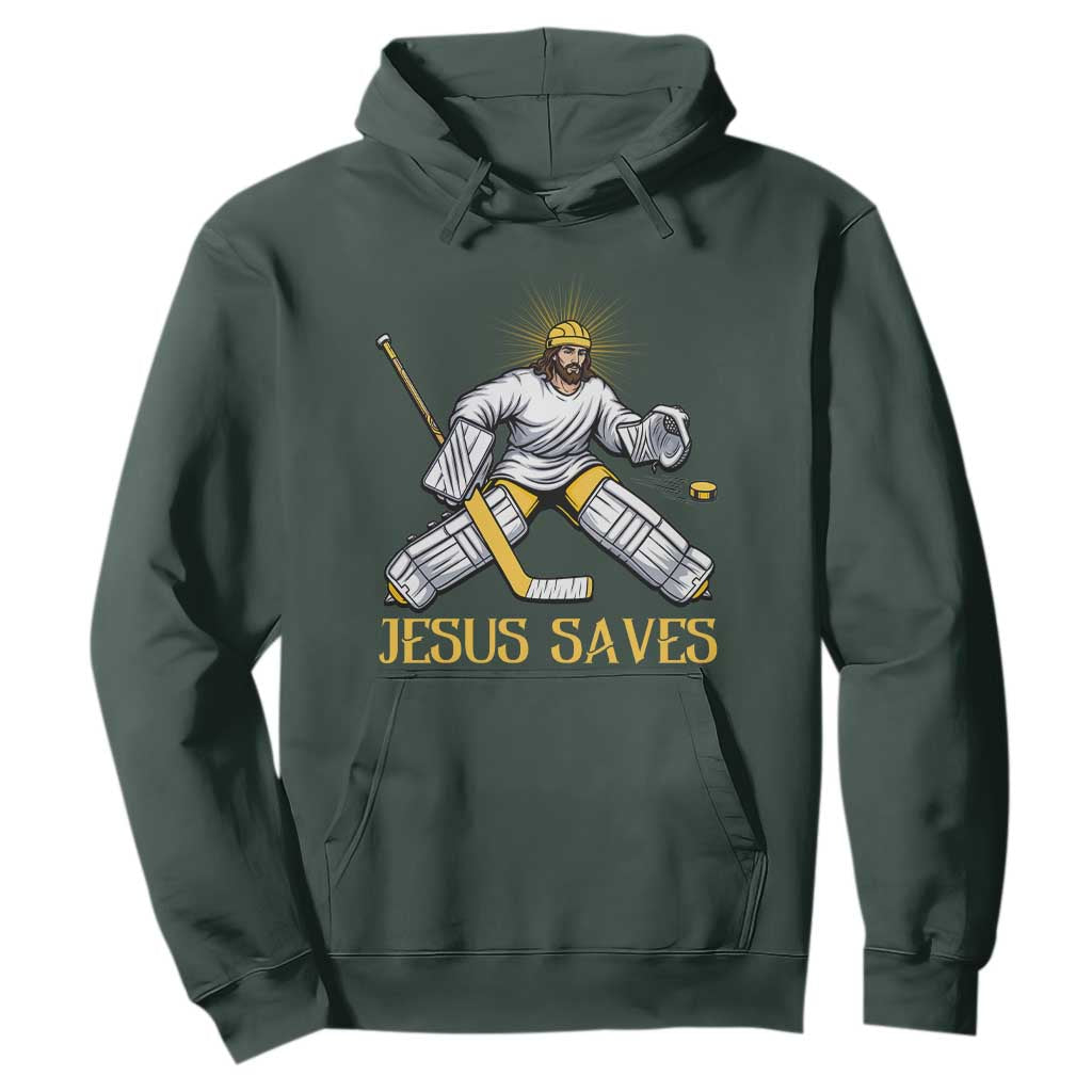 Jesus Saves Hoodie Funny Christian Ice Hockey Goalie Gift TS12 Dark Forest Green Print Your Wear