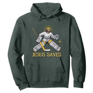 Jesus Saves Hoodie Funny Christian Ice Hockey Goalie Gift TS12 Dark Forest Green Print Your Wear