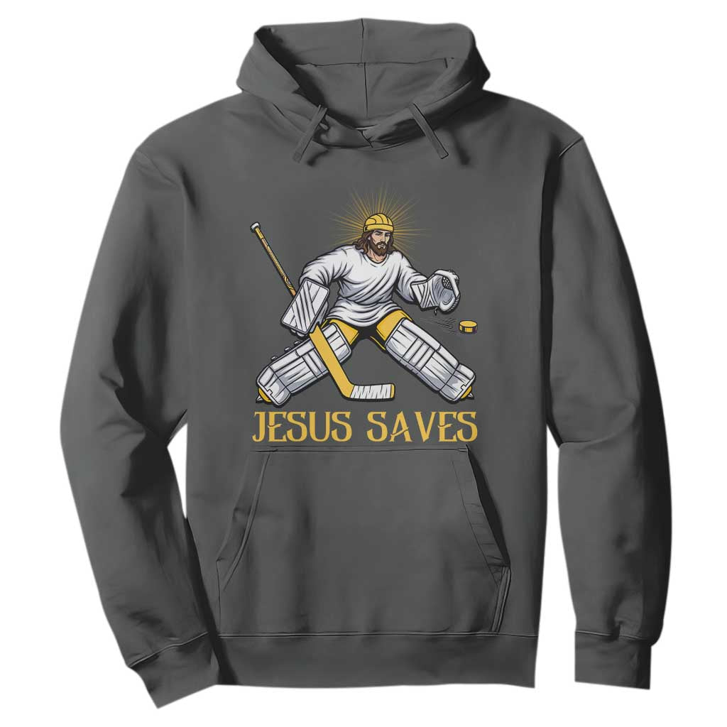 Jesus Saves Hoodie Funny Christian Ice Hockey Goalie Gift TS12 Dark Heather Print Your Wear