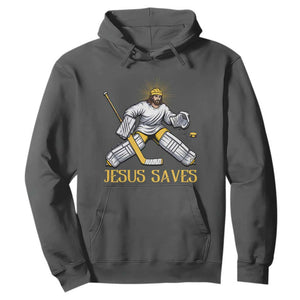 Jesus Saves Hoodie Funny Christian Ice Hockey Goalie Gift TS12 Dark Heather Print Your Wear